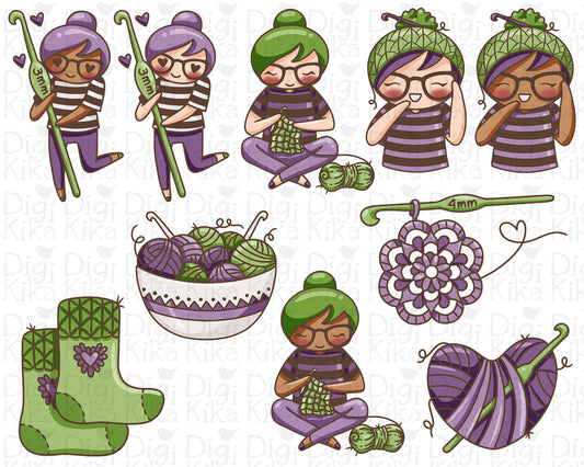 Crochet Elena Planner Girl - Color Clip Art Set