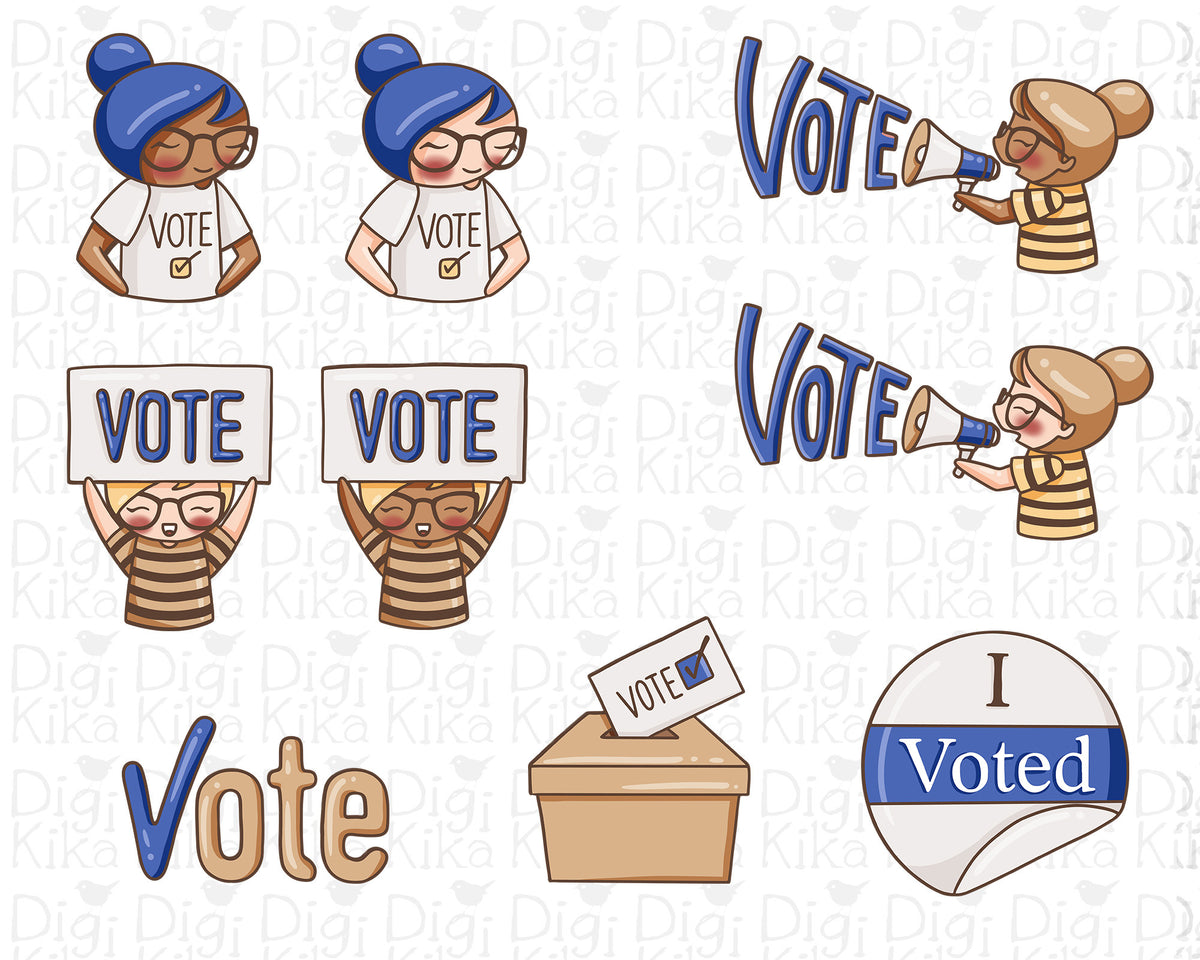 Elena Vote Blue Color Clipart | 2 Skin Tones Civic Graphics | PNG | Commercial Use | Inclusive