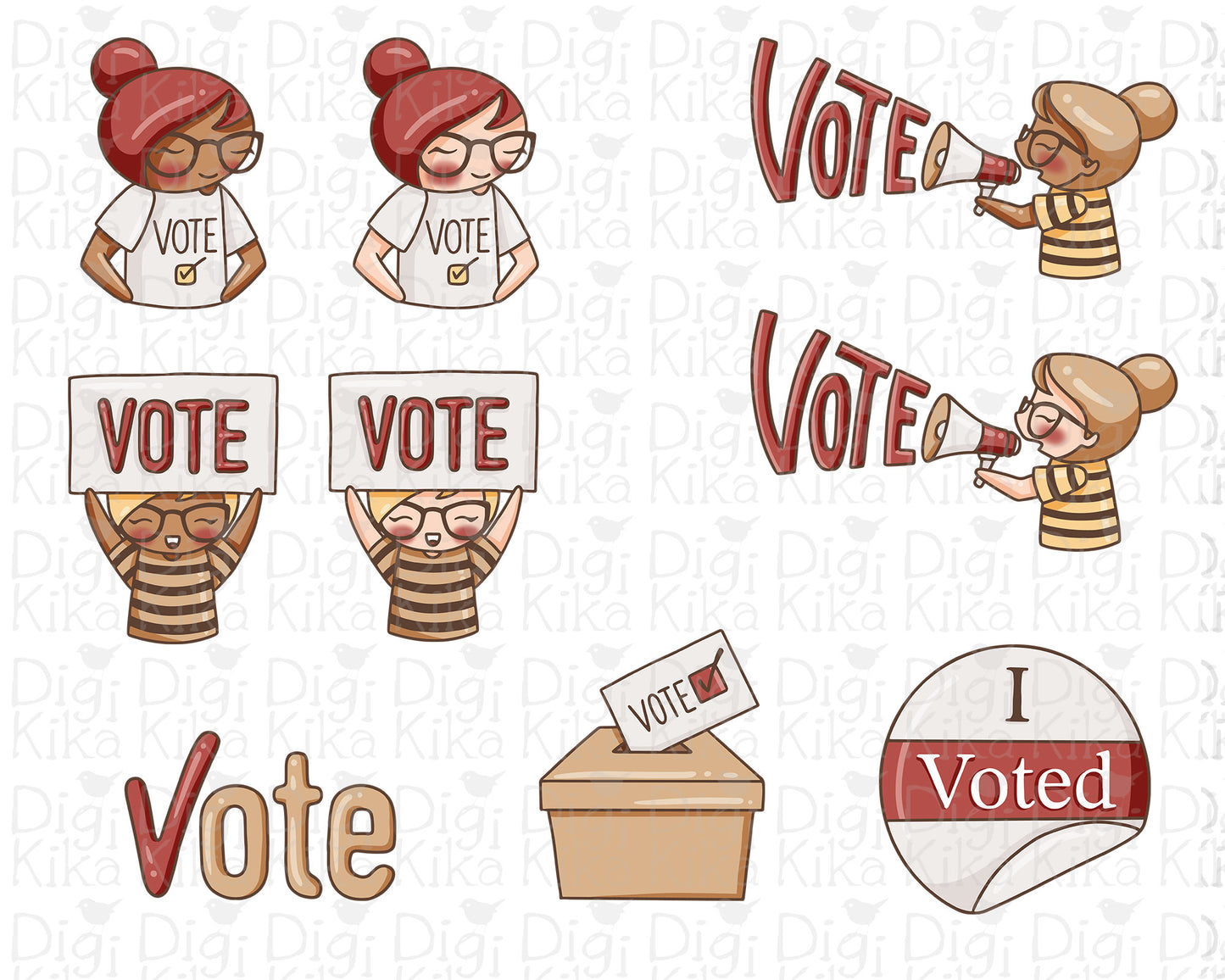 Elena Vote Color Clipart | 2 Skin Tones Civic Graphics | PNG | Commercial Use | Inclusive