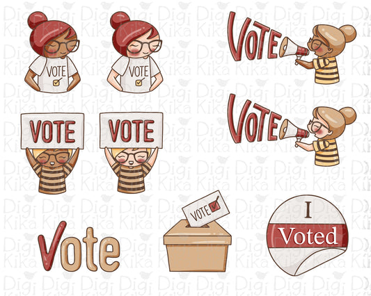 Elena Vote Color Clipart | 2 Skin Tones Civic Graphics | PNG | Commercial Use | Inclusive