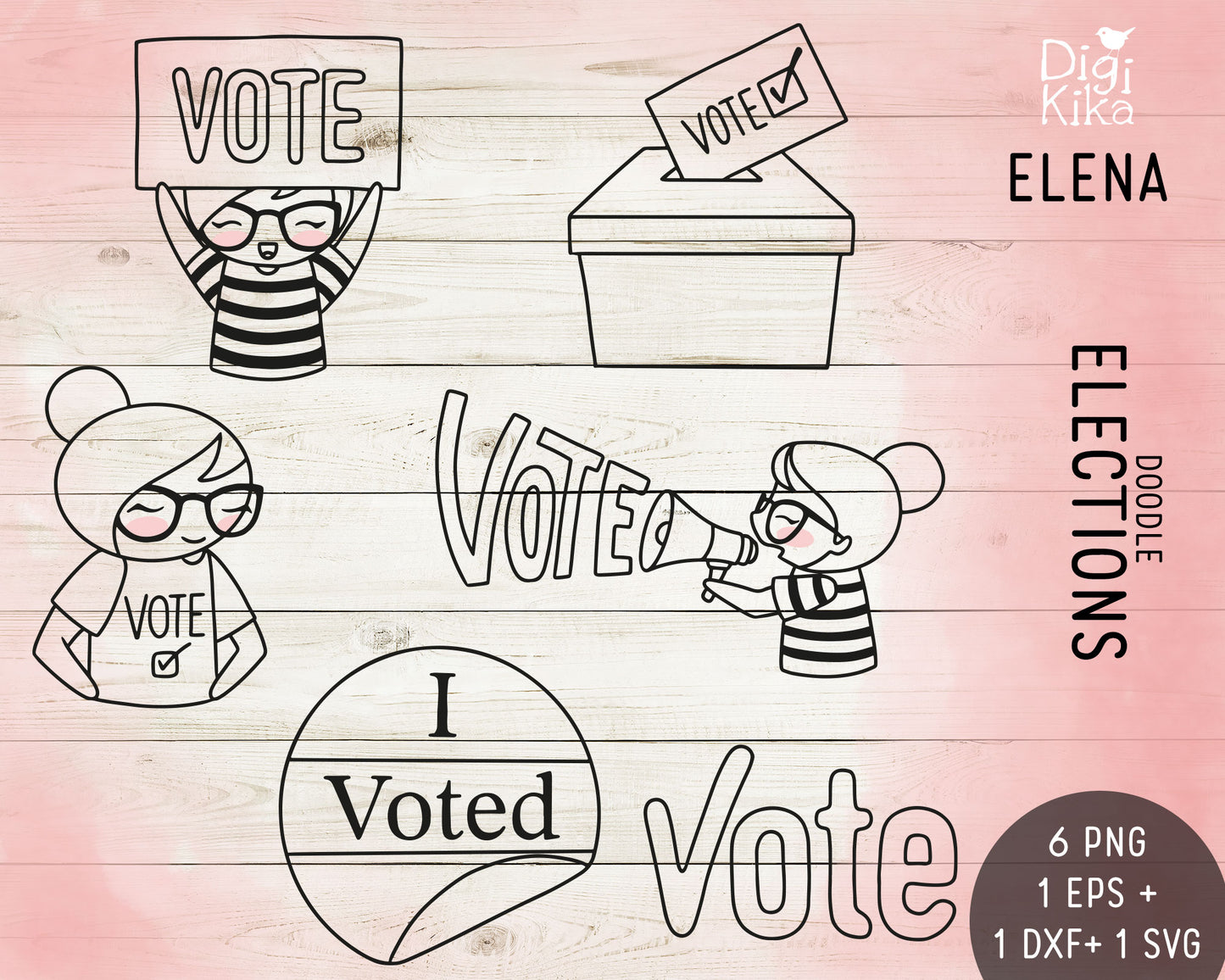 Elena Vote Outline Clipart | Civic Graphics | EPS SVG DXF PNG | Commercial Use