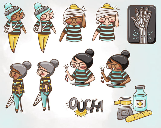 Injured Elena Planner Girl - Color Clip Art Set