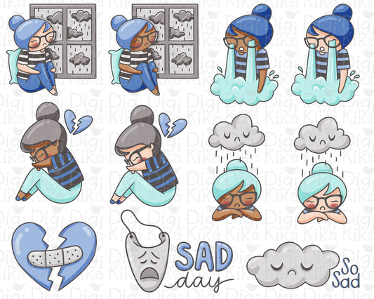 Sad Day Elena Planner Girl - Color Clip Art Set