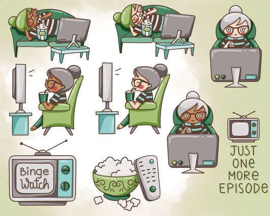 TV Binge Elena Planner Girl - Color Clip Art Set
