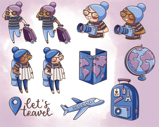 Travel Elena Planner Girl - Color Clip Art Set