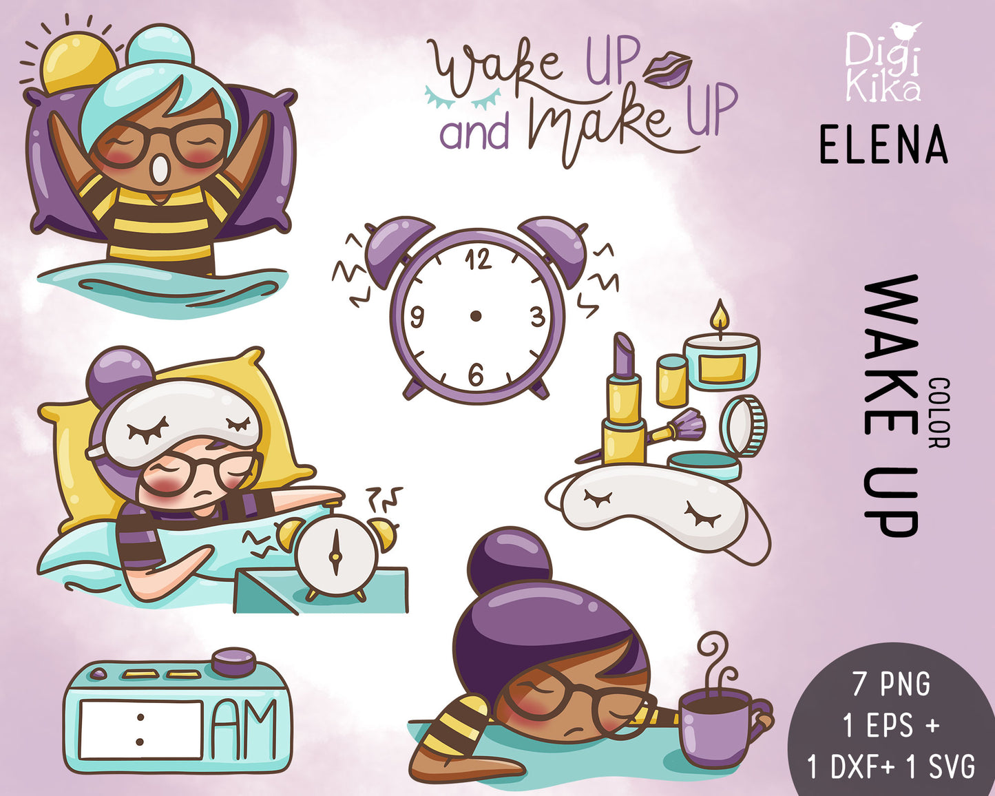 Wake Up Elena Planner Girl - Color Clip Art Set