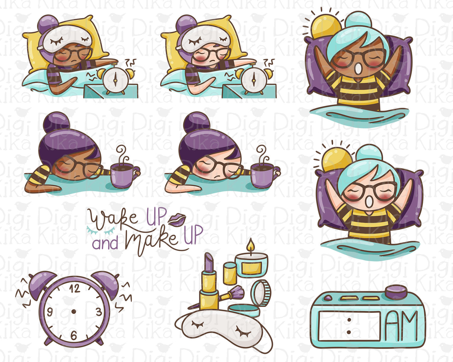 Wake Up Elena Planner Girl - Color Clip Art Set