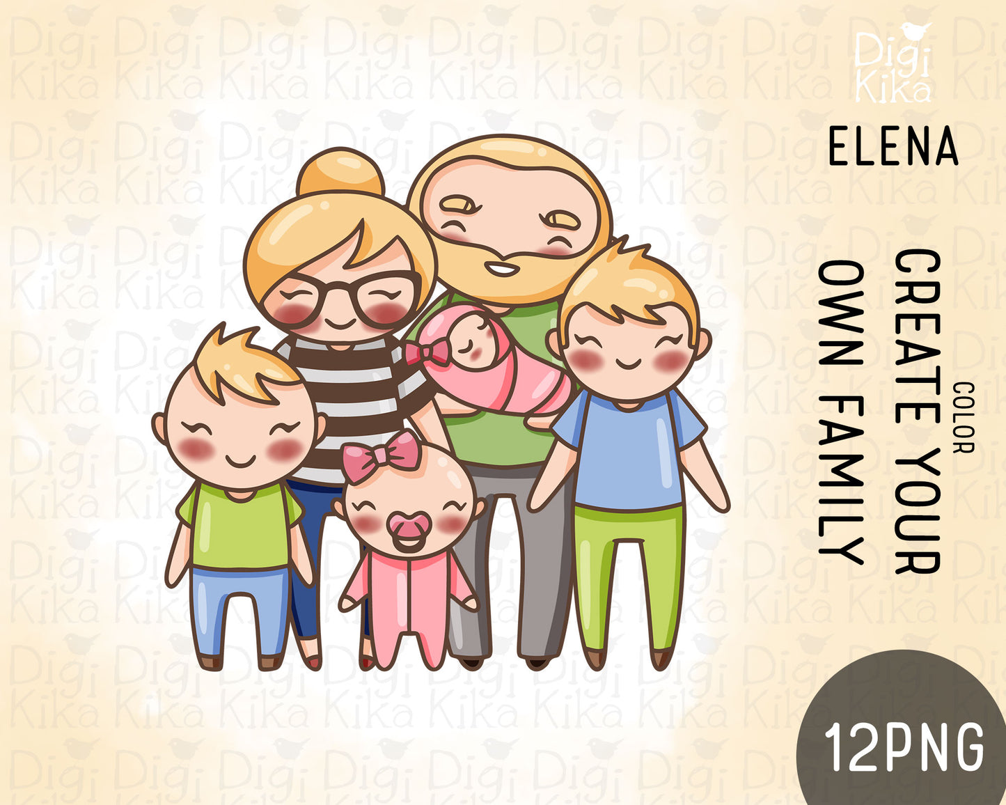Make Your Own Family Set 1 Blond Hair Clipart | Elena Father Baby Kids | PNG | Color