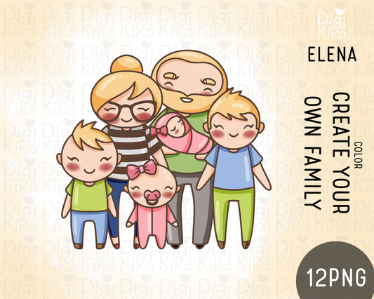 Make Your Own Family Set 1 Blond Hair Clipart | Elena Father Baby Kids | PNG | Color