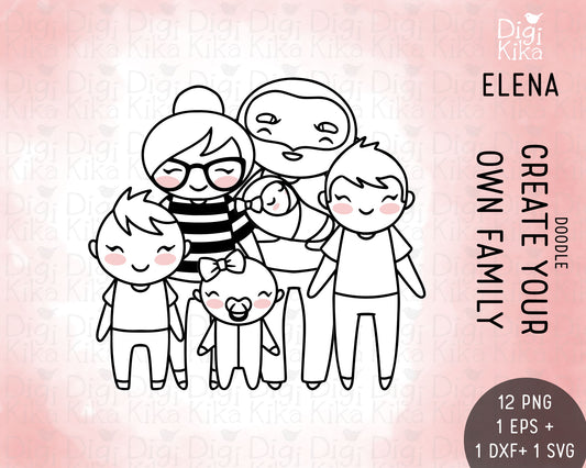 Make Your Own Family Set 1 Outline Clipart | Elena Father Baby Kids | EPS SVG DXF PNG