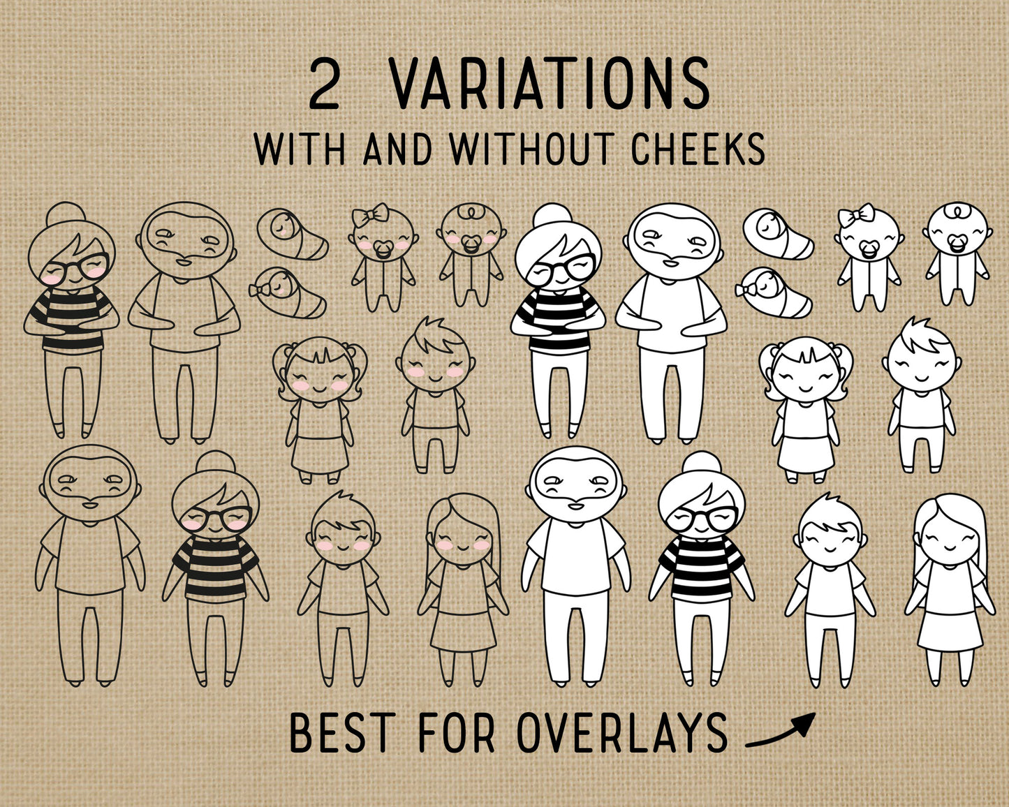 Make Your Own Family Set 1 Outline Clipart | Elena Father Baby Kids | EPS SVG DXF PNG