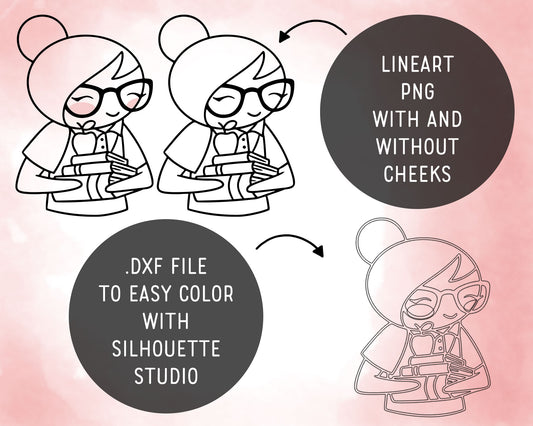 Elena Planner Girl – Back to School DOODLE Clipart Set – Books, Backpack & Study – PNG, SVG, EPS & DXF