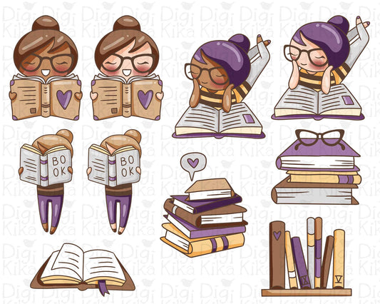Bookworm Elena Planner Girl - Color Clip Art Set
