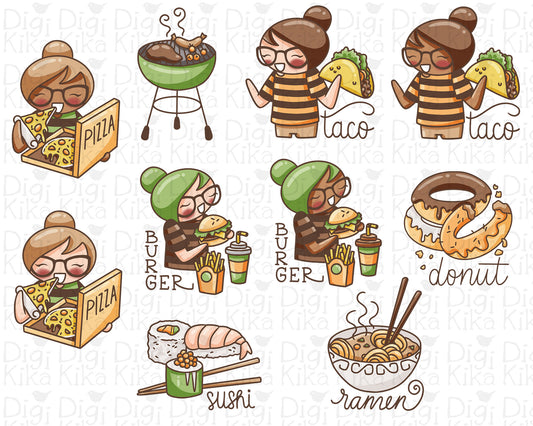 Elena Planner Girl – Cheat Day Color Clipart – Takeaway Food Theme – PNG Cute Doodle Graphics