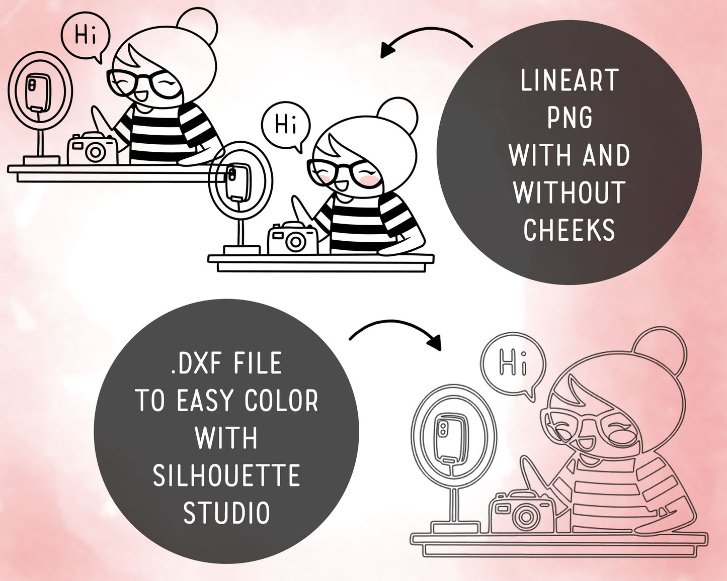 Elena Content Creator Outline Clipart | Creator Graphics | EPS SVG DXF PNG | Commercial Use