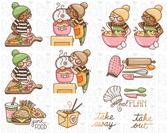 Cooking Elena Planner Girl - Color Clip Art Set