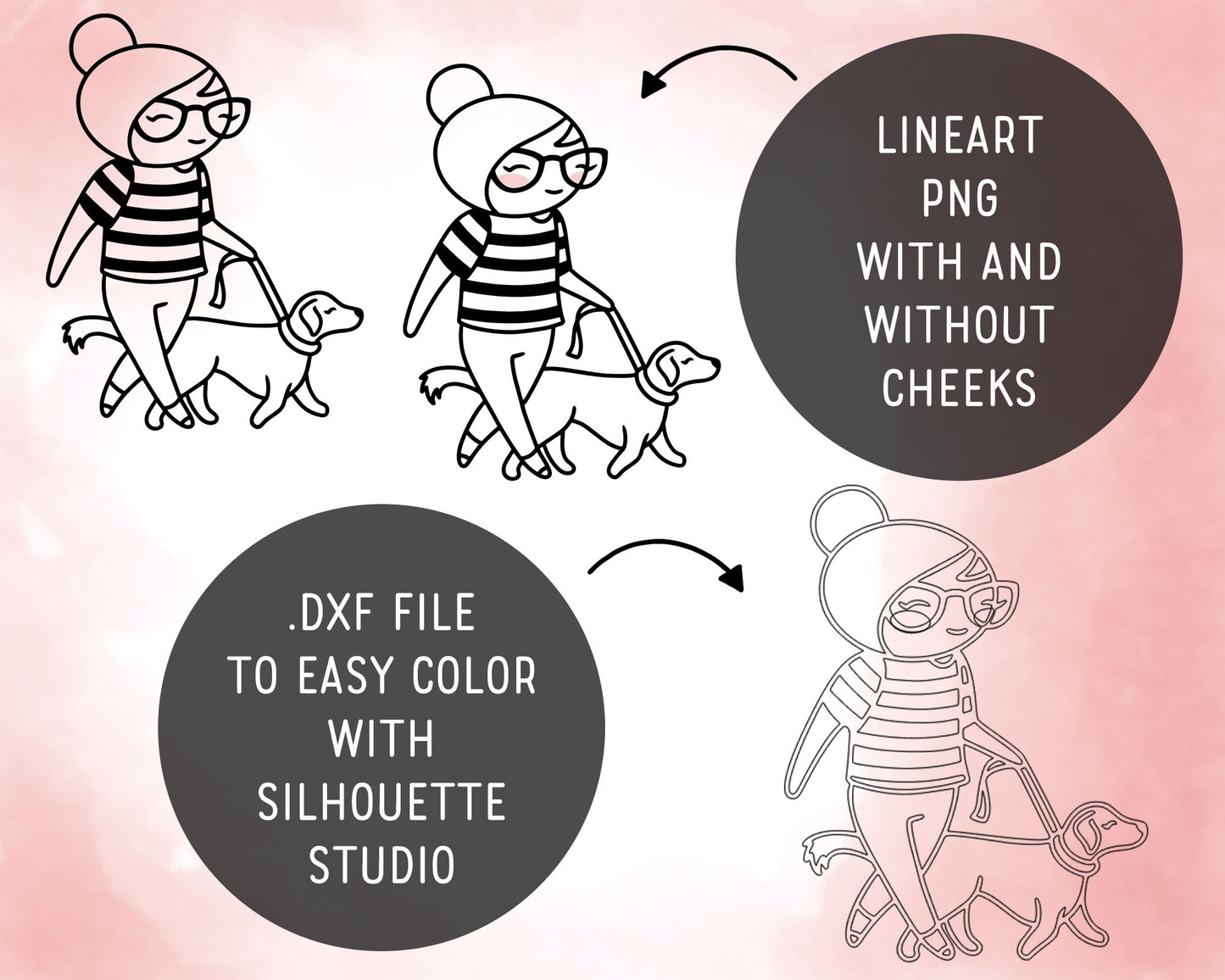 Elena Dog Lover Outline Clipart | Puppy Graphics | EPS SVG DXF PNG | Commercial Use