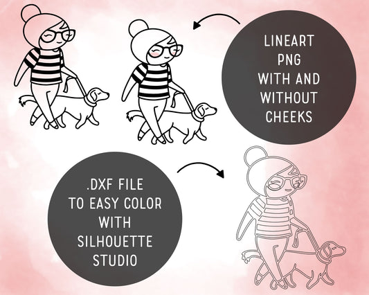 Elena Dog Lover Outline Clipart | Puppy Graphics | EPS SVG DXF PNG | Commercial Use