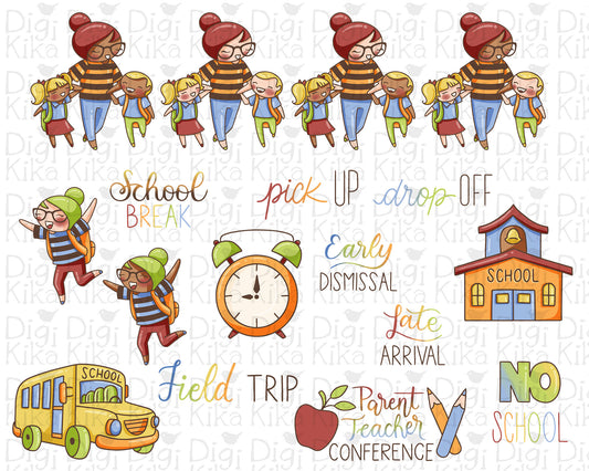 Elena Planner Girl – School Set 1 COLOR Clipart – No School, Field Trip, Early Dismissal & More – Instant Download PNG