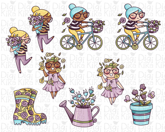Elena Spring - Color (2skin tones) Clipart Set - Transparent PNG