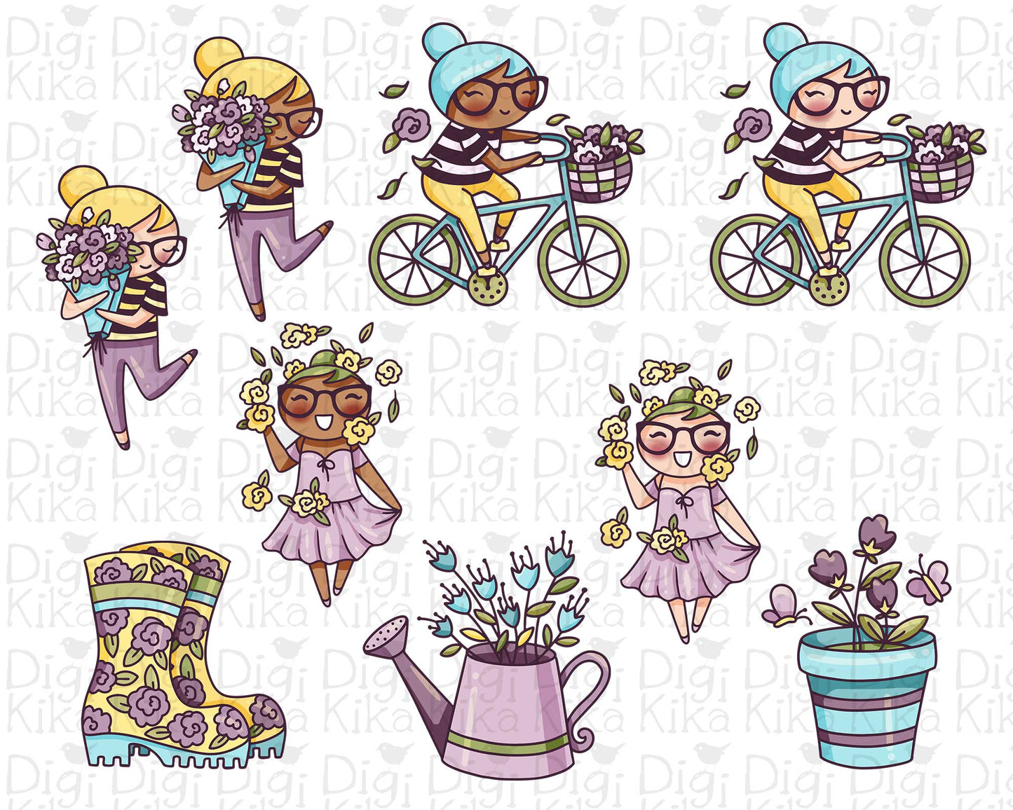 Elena Spring - Color (2skin tones) Clipart Set - Transparent PNG