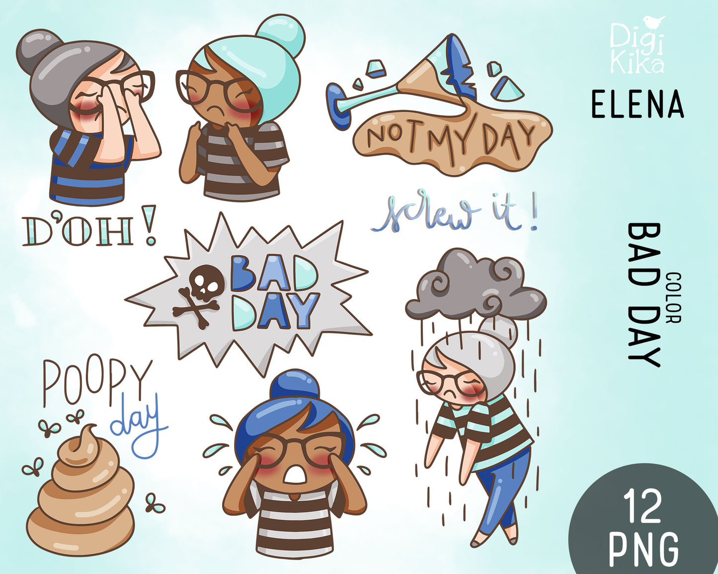 Bad Day Elena Planner Girl - Color Clip Art Set