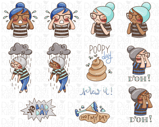 Bad Day Elena Planner Girl - Color Clip Art Set