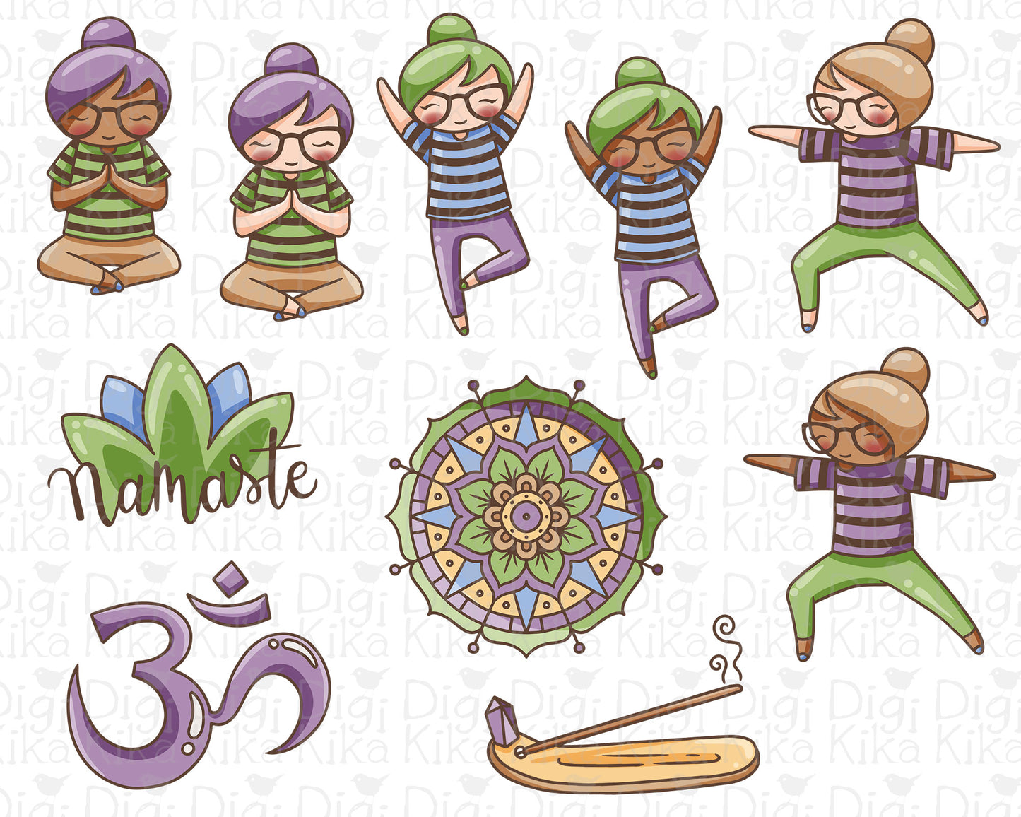 Elena Meditation Color Clipart | 2 Skin Tones Zen Graphics | Commercial Use PNG | Inclusive Wellness