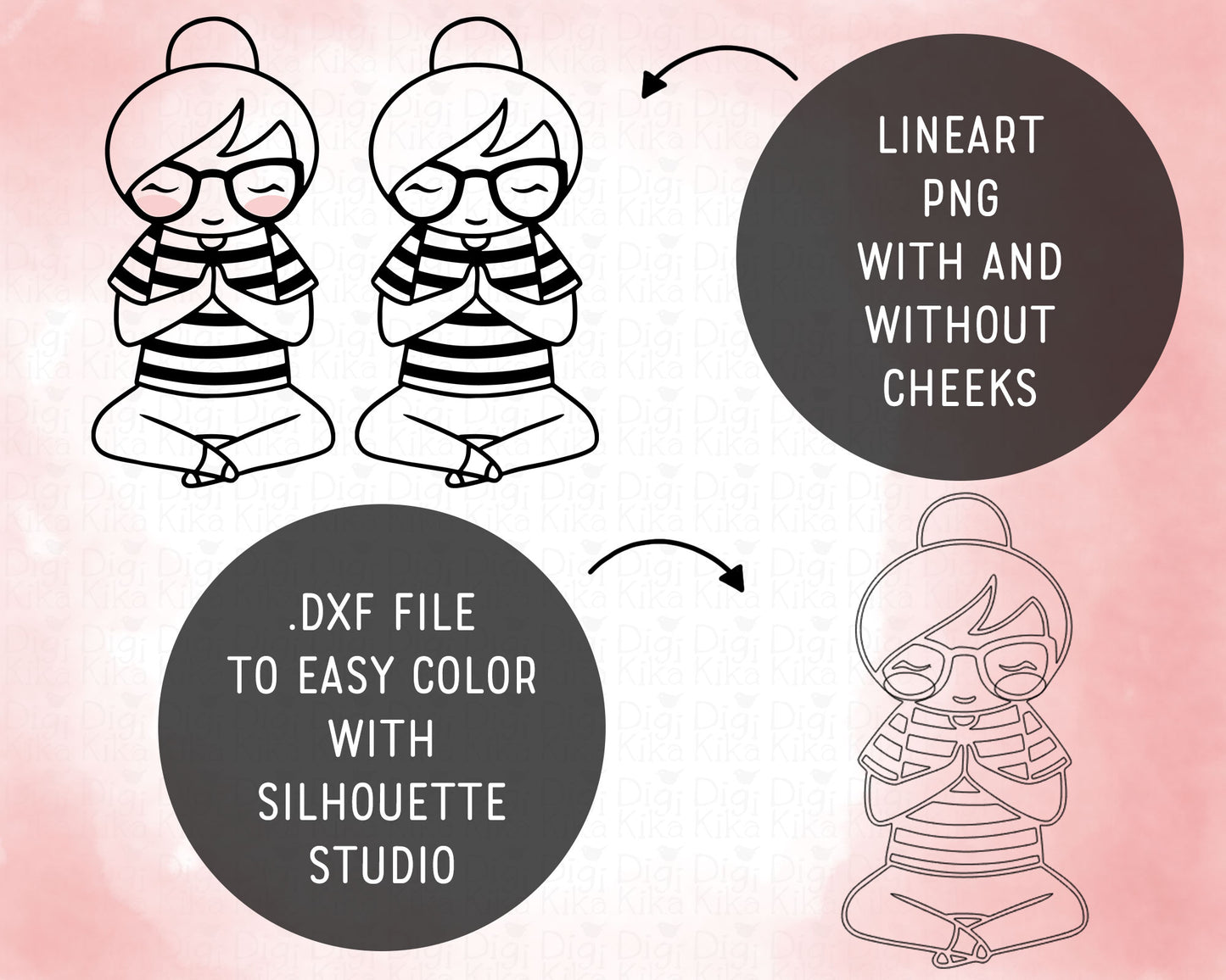 Elena Meditation Outline Clipart | Zen Mindfulness Graphics | Commercial Use | EPS SVG DXF PNG
