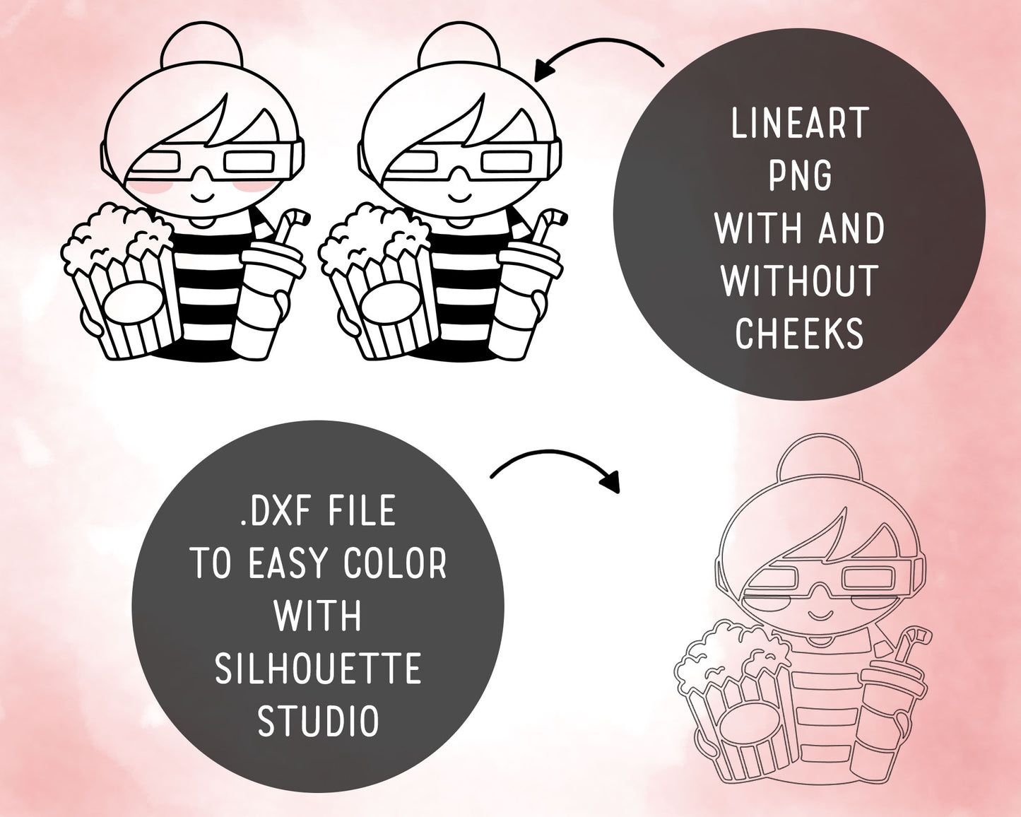 Elena Planner Girl – Movie Night DOODLE Clipart Set – Cozy Popcorn & Film Theme – PNG, SVG, EPS & DXF