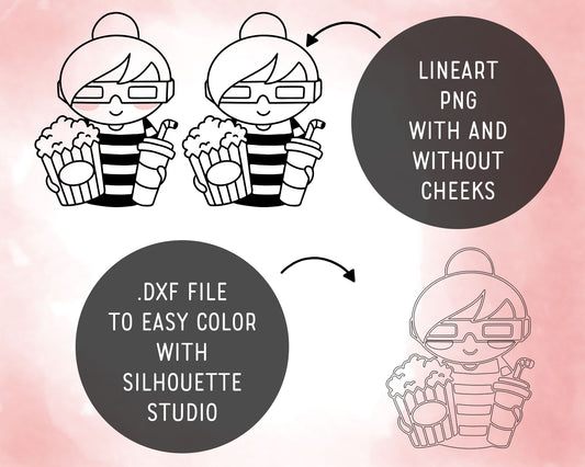 Elena Planner Girl – Movie Night DOODLE Clipart Set – Cozy Popcorn & Film Theme – PNG, SVG, EPS & DXF