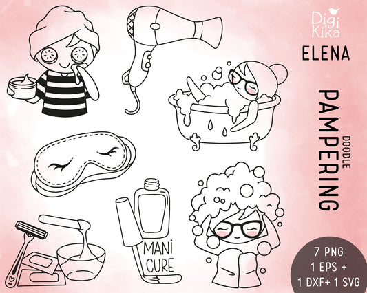 Pampering Stamp Clipart set - Elena the Planner Girl - PNG/EPS/SVG/DXF