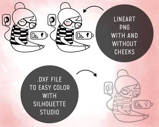 Recharging Clipart Set – Elena the Planner Girl – Low Battery Stamp Illustrations