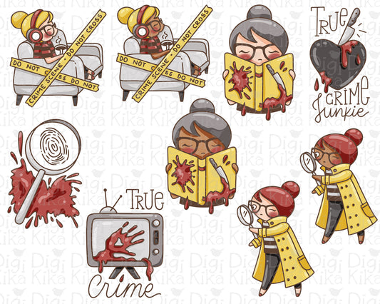 True Crime Clipart Set – Elena the Planner Girl – Detective COLOR Illustrations