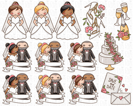 Elena's Wedding – COLOR Clipart Set – Transparent PNG - Instant Download