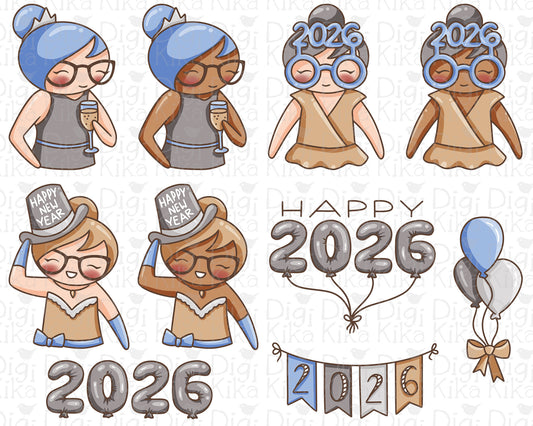 Elena Happy 2026 – COLOR Clipart Set – Transparent PNG - Instant Download
