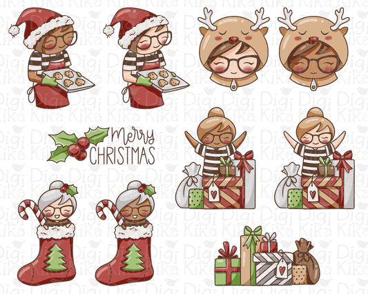 Elena Merry Christmas – COLOR (2 Skin) Clipart Set – Transparent PNG