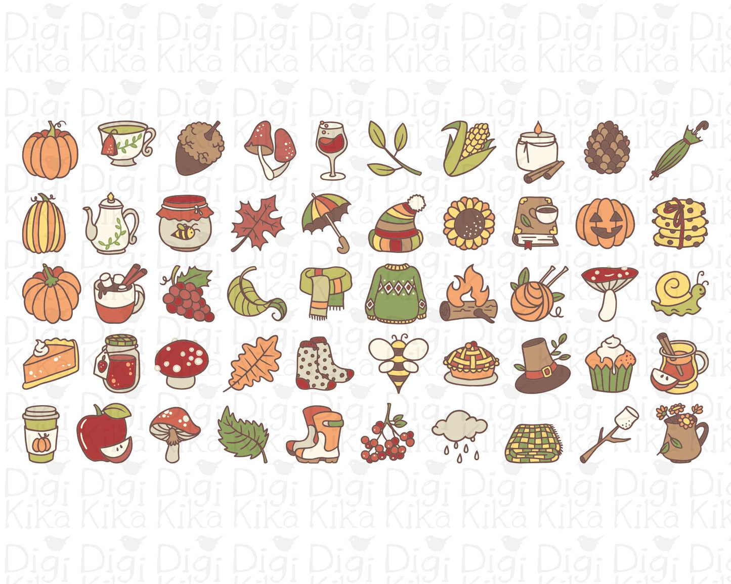 50 Fall Icons COLOR Bundle - EPS, SVG, DXF, PNG Clipart - Instant Download