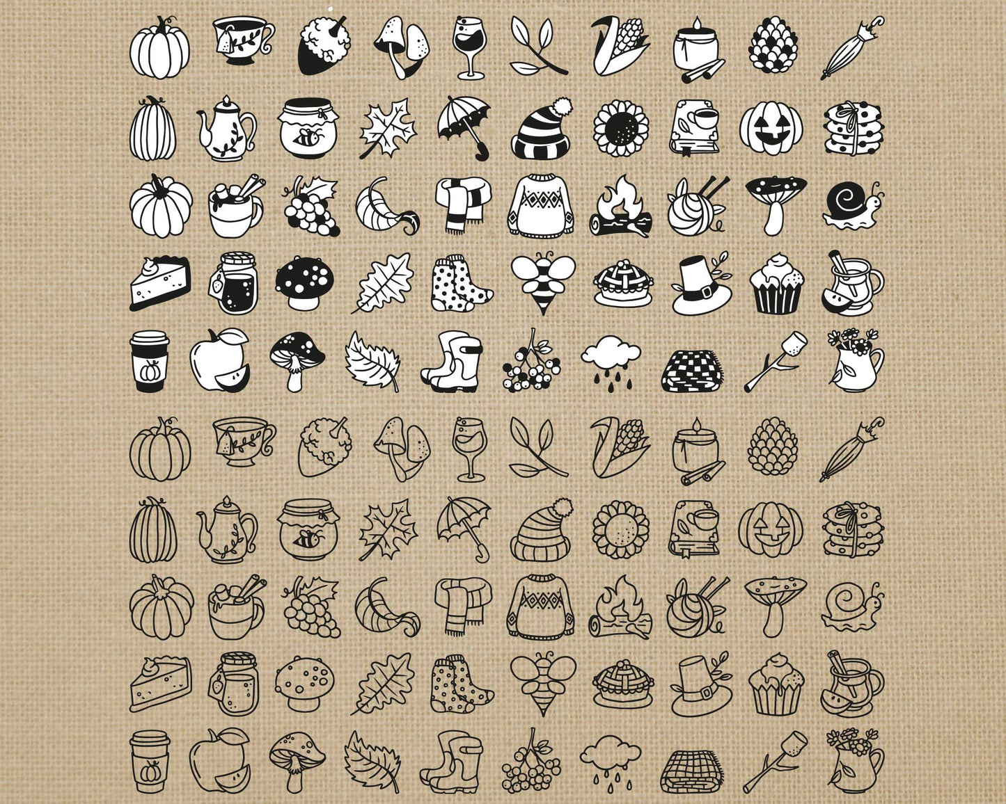 50 Fall Icons STAMP Bundle - EPS, SVG, DXF, PNG Clipart - Instant Download