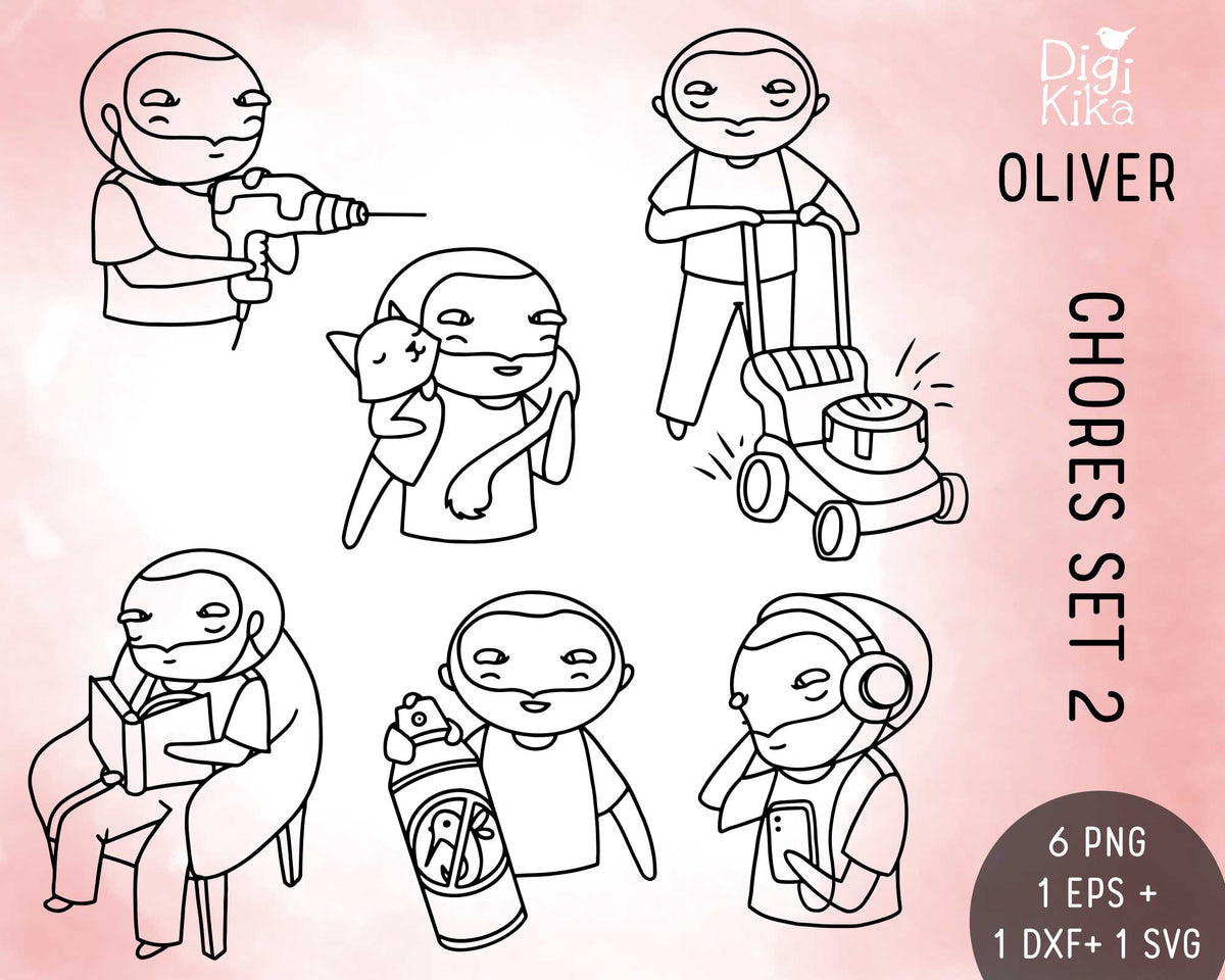 Oliver Chores Set 2 Outline Clipart | Hand Drawn | EPS SVG DXF PNG
