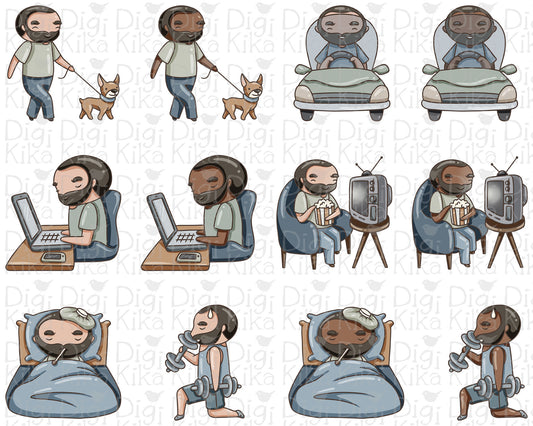 Oliver Chores Set 3 Color Clipart | 2 Skin Tones | PNG Only | Commercial Use