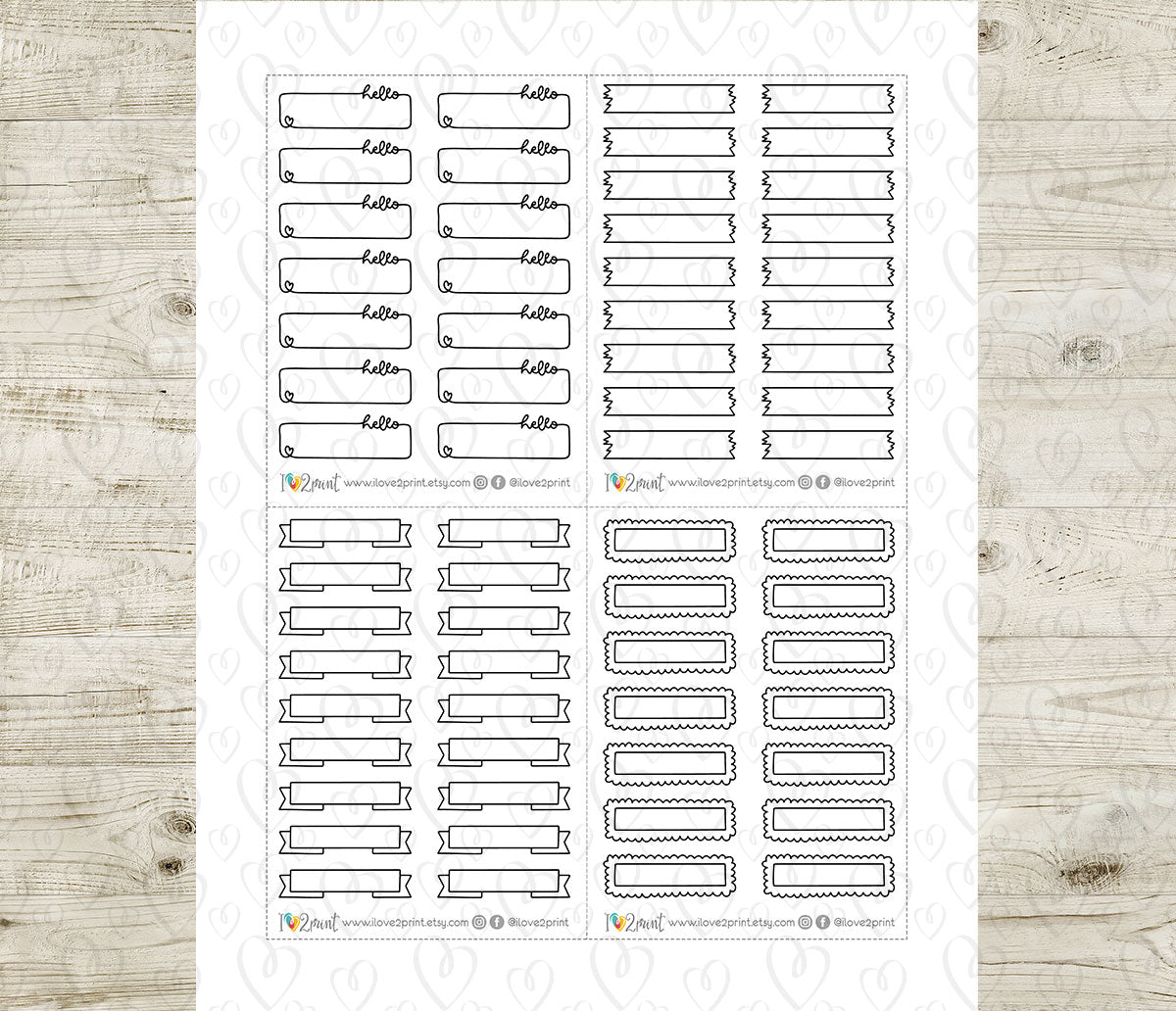 FREEBIE Doodle Quarter Boxes - Printable Planner Stickers - Pdf & Cut Files