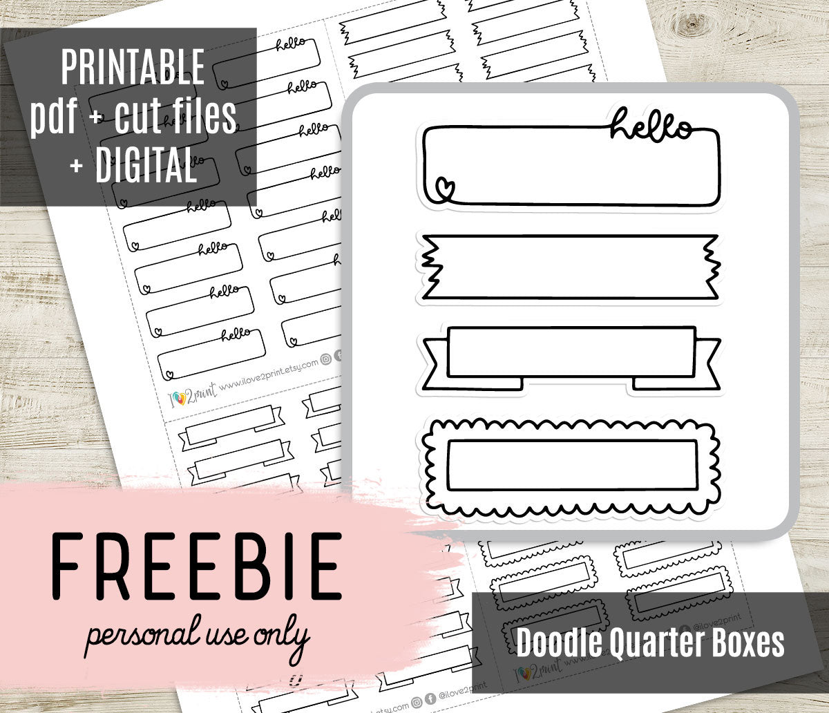 FREEBIE Doodle Quarter Boxes - Printable Planner Stickers - Pdf & Cut Files