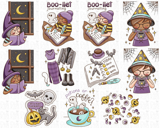 Elena Boo-llet Halloween – Colored Doodle Clipart Set – 2 Skin Tones – Instant Download PNG