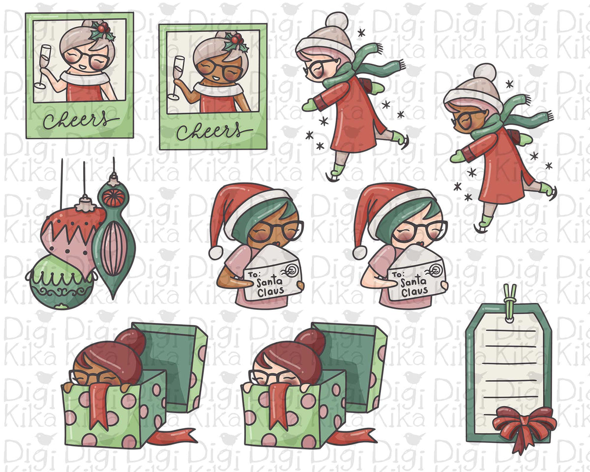 Elena Christmas Time Color Clipart | 2 Skin Tones | PNG Commercial Use