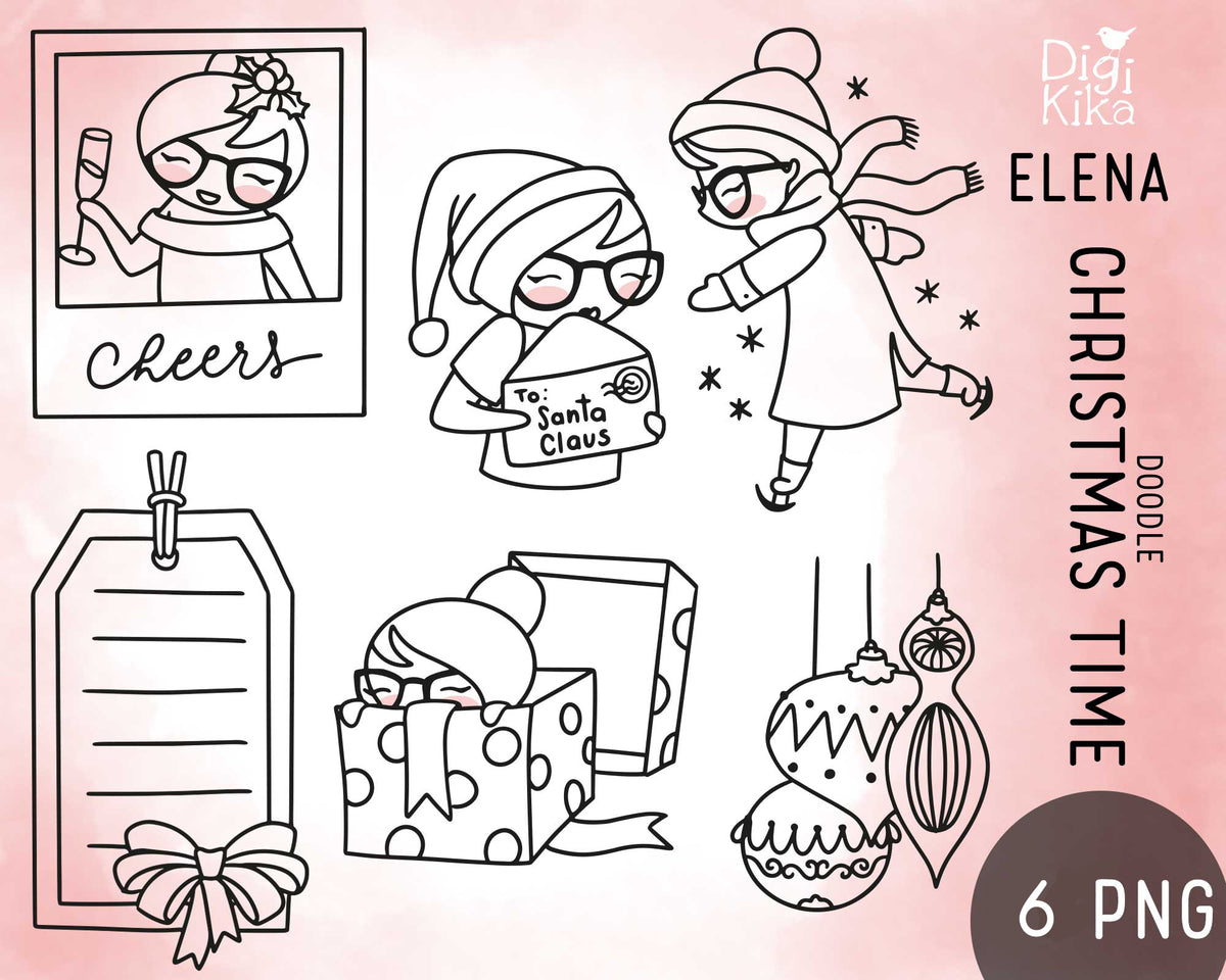 Elena Christmas Time Outline Clipart | Vector EPS SVG DXF PNG | Commercial Use