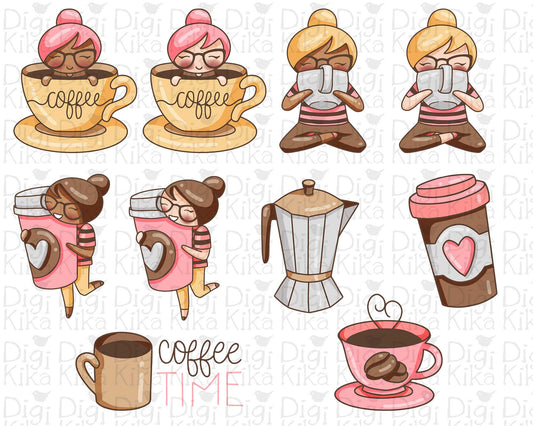 Coffee Time Elena Planner Girl - Color Clip Art Set
