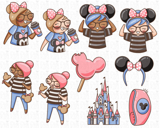 Disneyland Elena – COLOR (2 Skin Tones) Clipart Set – Instant Download PNG