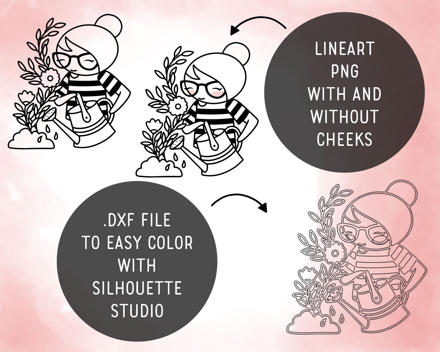 Elena Gardening Outline Clipart | Plant Graphics | EPS SVG DXF PNG | Commercial Use