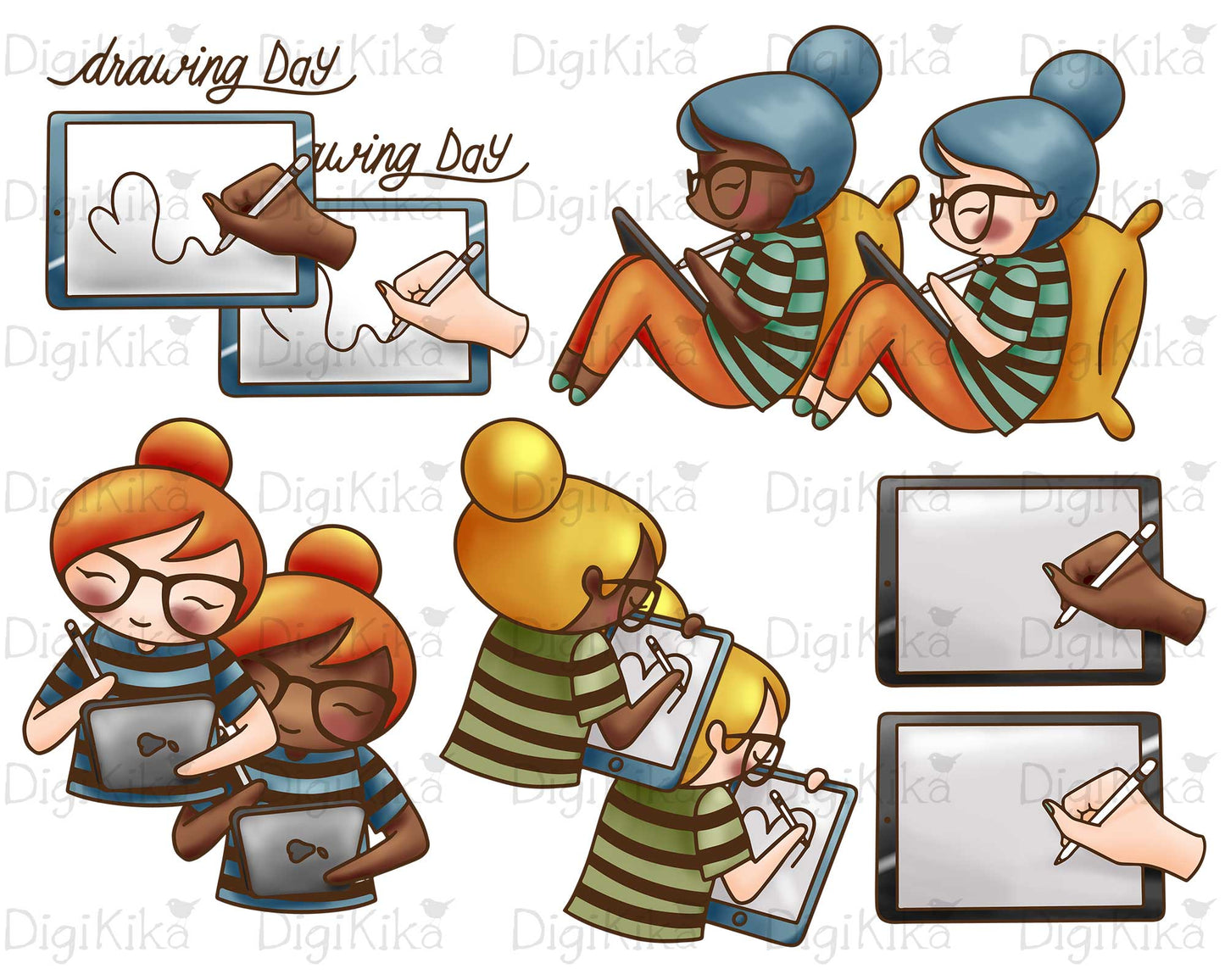 Elena iPad Drawing Color Clipart | 2 Skin Tones | Digital Art Graphics | PNG